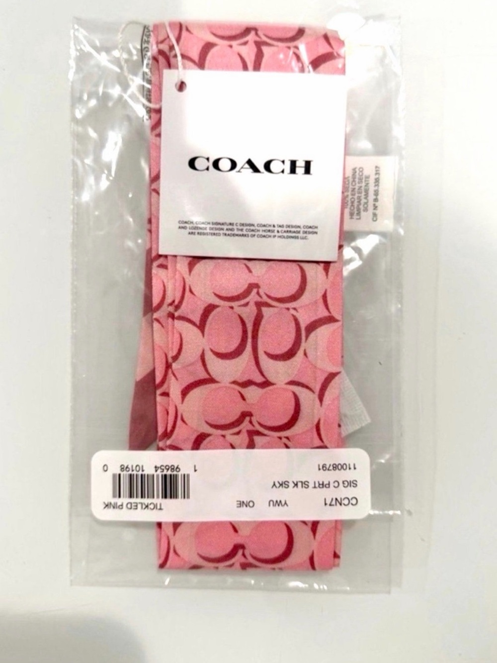 Coach Powder Pink Scarf Signature Silk Skinny Scarf Tickled Pink NWT - Picture 3 of 3